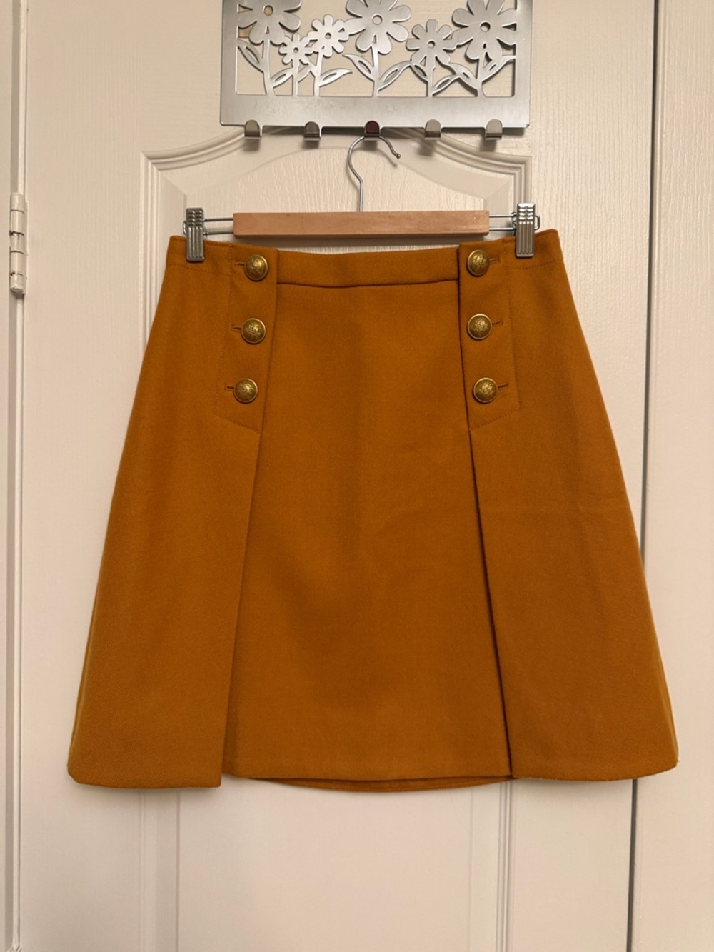 J. Crew  A-Line Wool Skirt with Decorative Buttons - Mustard